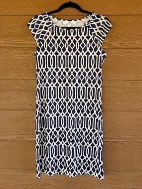 Jean Pierre Paris NWT Navy and White Geometric Midi Dress